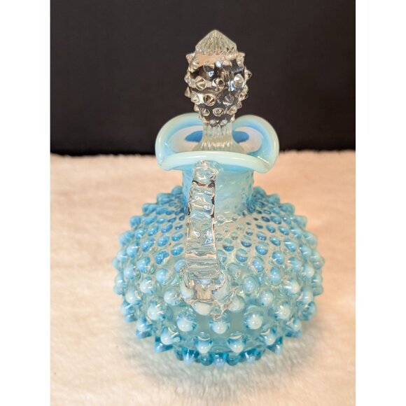 Vntg Fenton English Hobnail Blue Opalescent Glass Cruet With Stopper Spa Decor - Picture 3 of 9